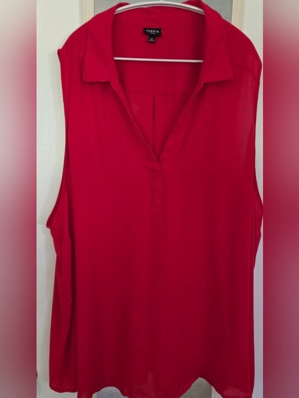 torrid Bold Red Sleeveless Collared V-Neck Blouse